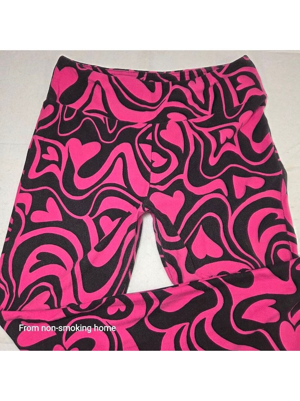 Juniors No Boundaries Leggings M Pink Black Heart Swirl - Picture 2 of 6